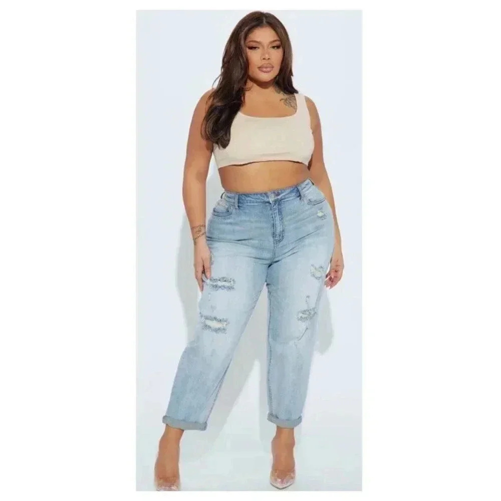 FASHION NOVA Gerrit Boyfriend Jeans Size 16 Blue Medium Wash Stretch Inseam 27"